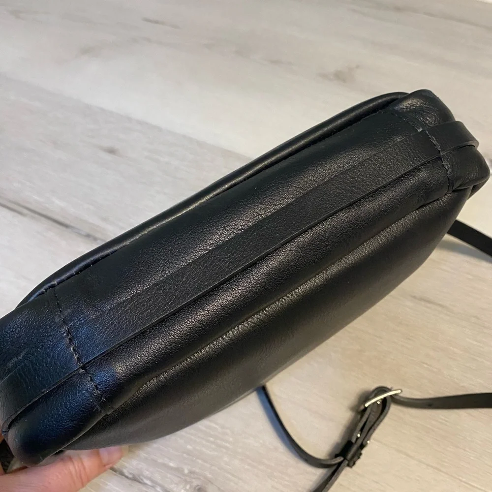 Madesmart Black Leather Zip Pouch Crossbody Bag, Made in Spain